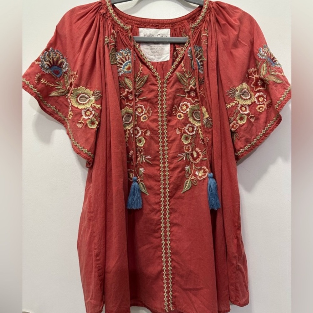 Anthropologie Kyla Seo Embroidered Cotton Top Medium